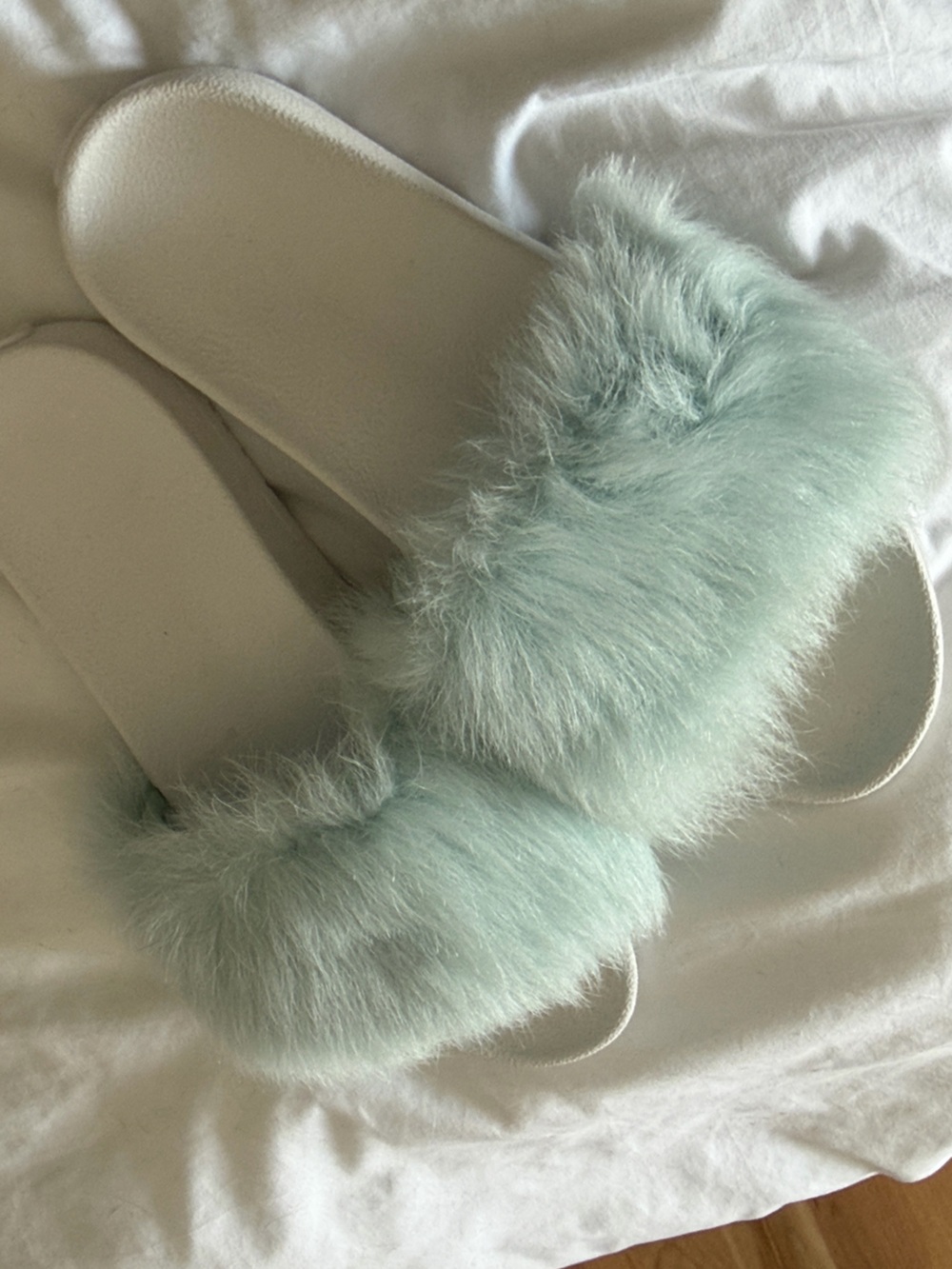 UGG Pastel Aqua Faux Fur Slide Slippers